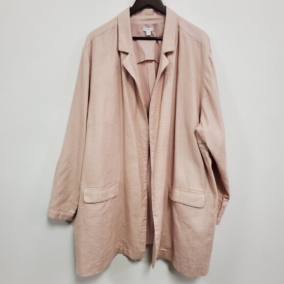J Jill Womens Open Front Linen Blazer Size 4X Pink Office Career Sustainable - Picture 1 of 14